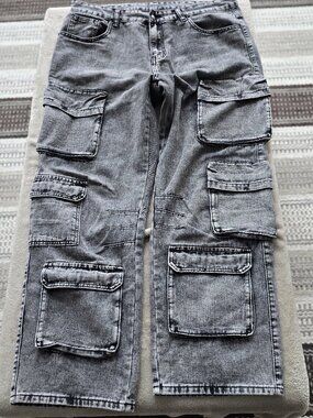 MANFINITY WIDE LEG XL Cargo asid wash grey men's